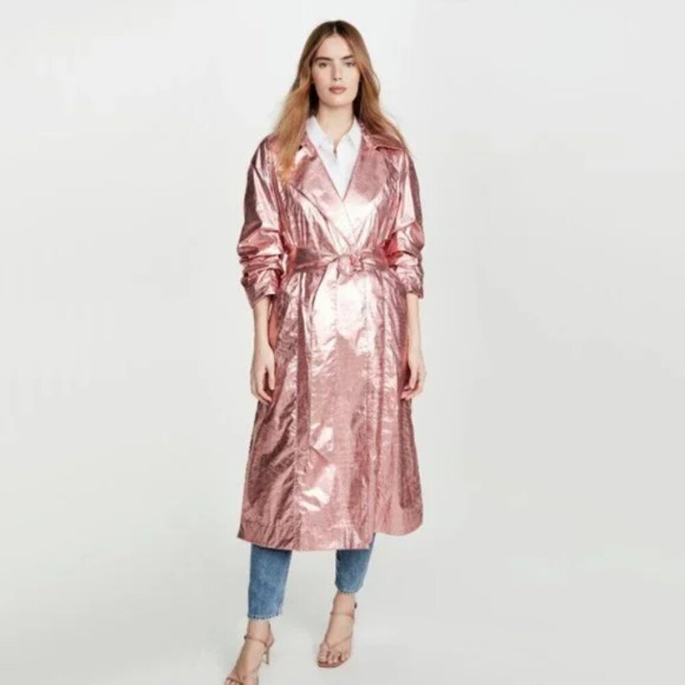 Cinq à Sept Metallic Pink Foil Trench Coat XS/S!  NWOT - RARE!